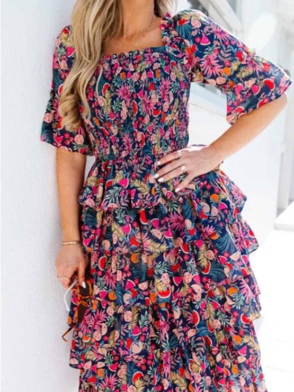 Ivy City Co Navy Floral Smocked Midi Dress - NWOT - Picture 3 of 3